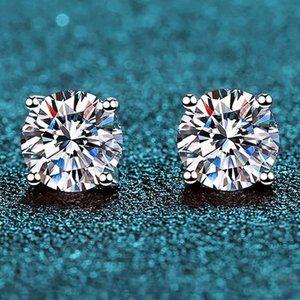 Certified 2ct. t.w. Moissanite Diamond 4 Prone Solitaire Stud Earrings NEW